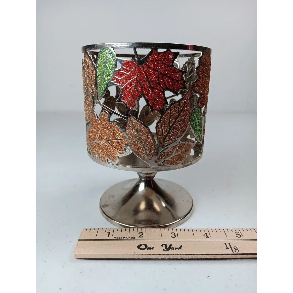 Bath And Body Works Fall Candle Holder Autumn Leaves Silver Pedestal